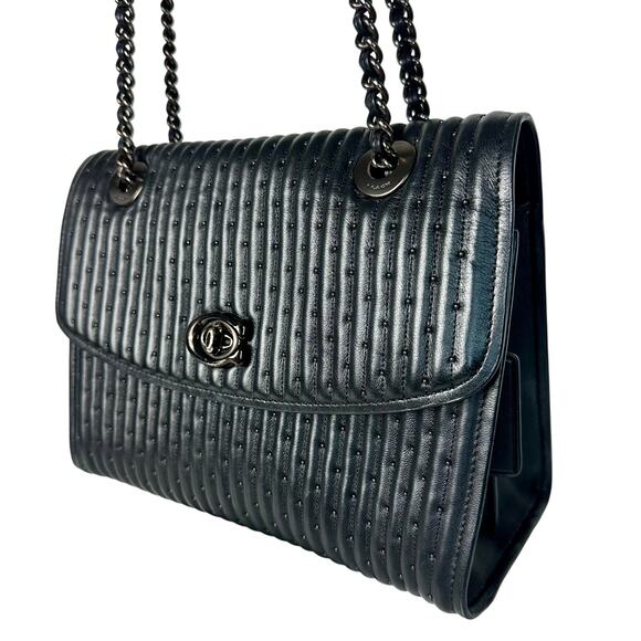 Coach Parker Quilting Rivets Studded Bag Leather Chain Strap Convertible Black